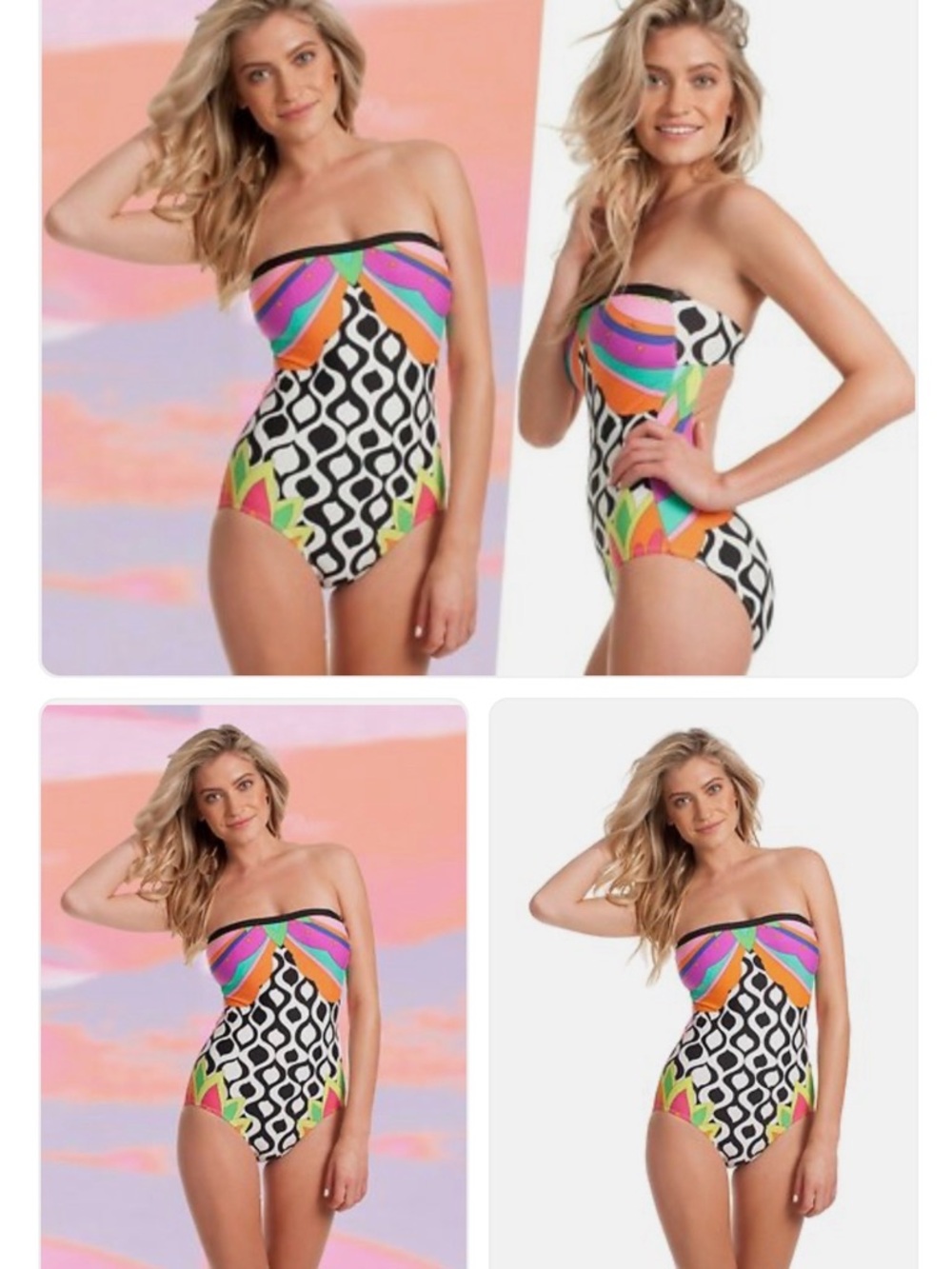 Trina Turk Balboa Print Bandeau One piece Maillot Swimsuit Size 8 - Picture 1 of 12